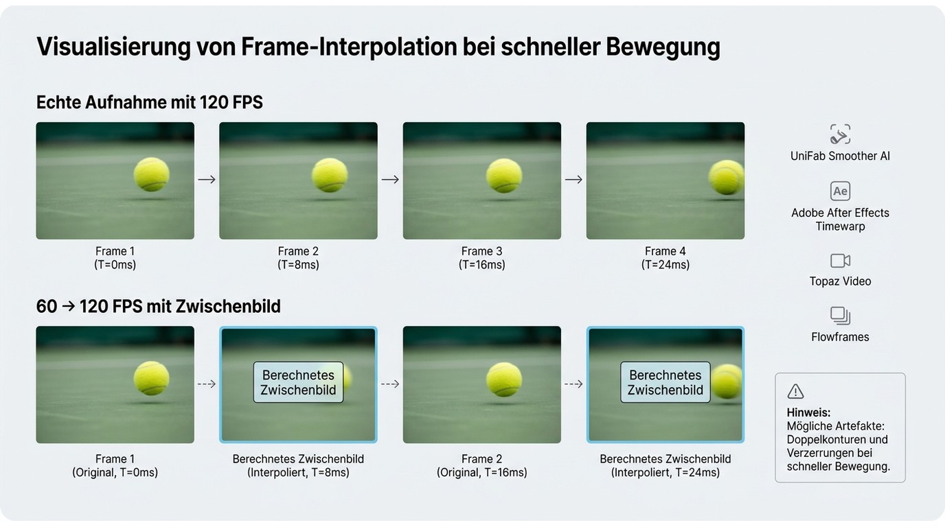 Zwischenbilder von 60 auf 120 FPS mit UniFab, After Effects, Topaz Video und Flowframes