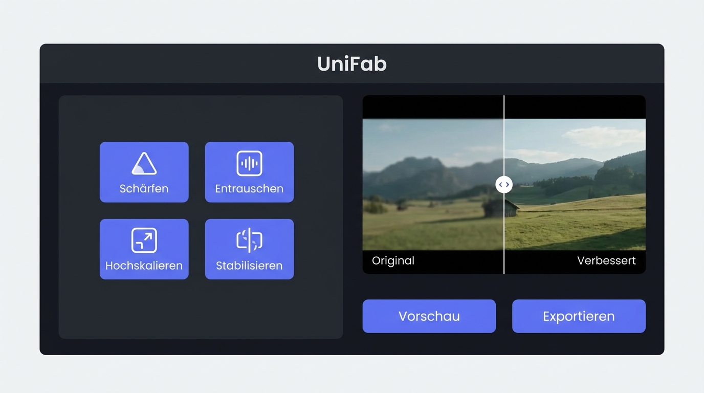 UniFab-Auswahl für Schärfen, Entrauschen, Stabilisieren und Upscaling