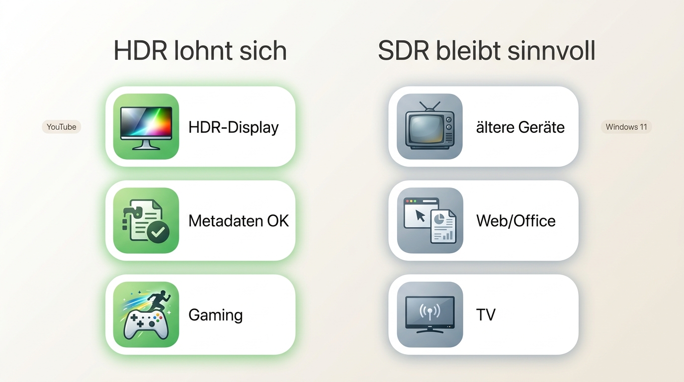 Wann HDR Vorteile bringt und wann SDR für YouTube, Heimkino oder Windows passt