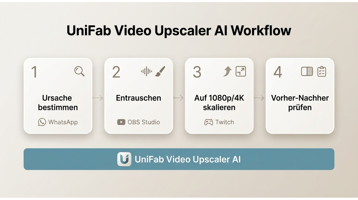 UniFab-Workflow: Ursache erkennen, entrauschen, skalieren und Ergebnis prüfen