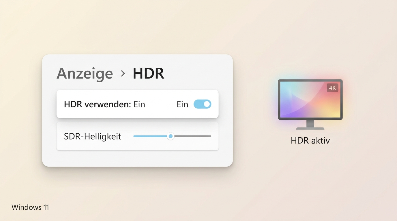 Windows 11 HDR-Einstellungen mit SDR-Helligkeit und aktivem HDR-Schalter