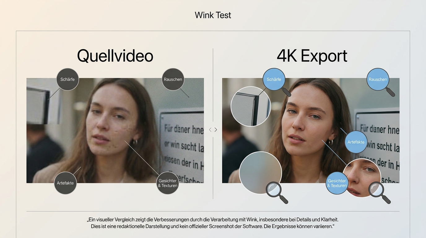 Warum Wink 4K Export nach Schärfe, Rauschen, Artefakten und Gesichtern geprüft wird