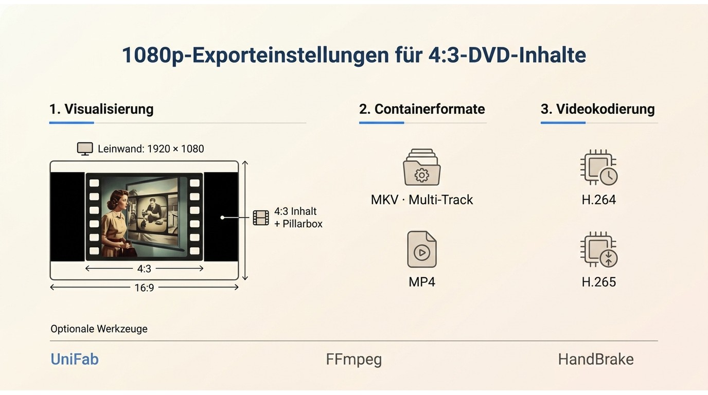 1080p-Export mit 4:3-Seitenverhältnis sowie MP4, MKV, H.264 und H.265
