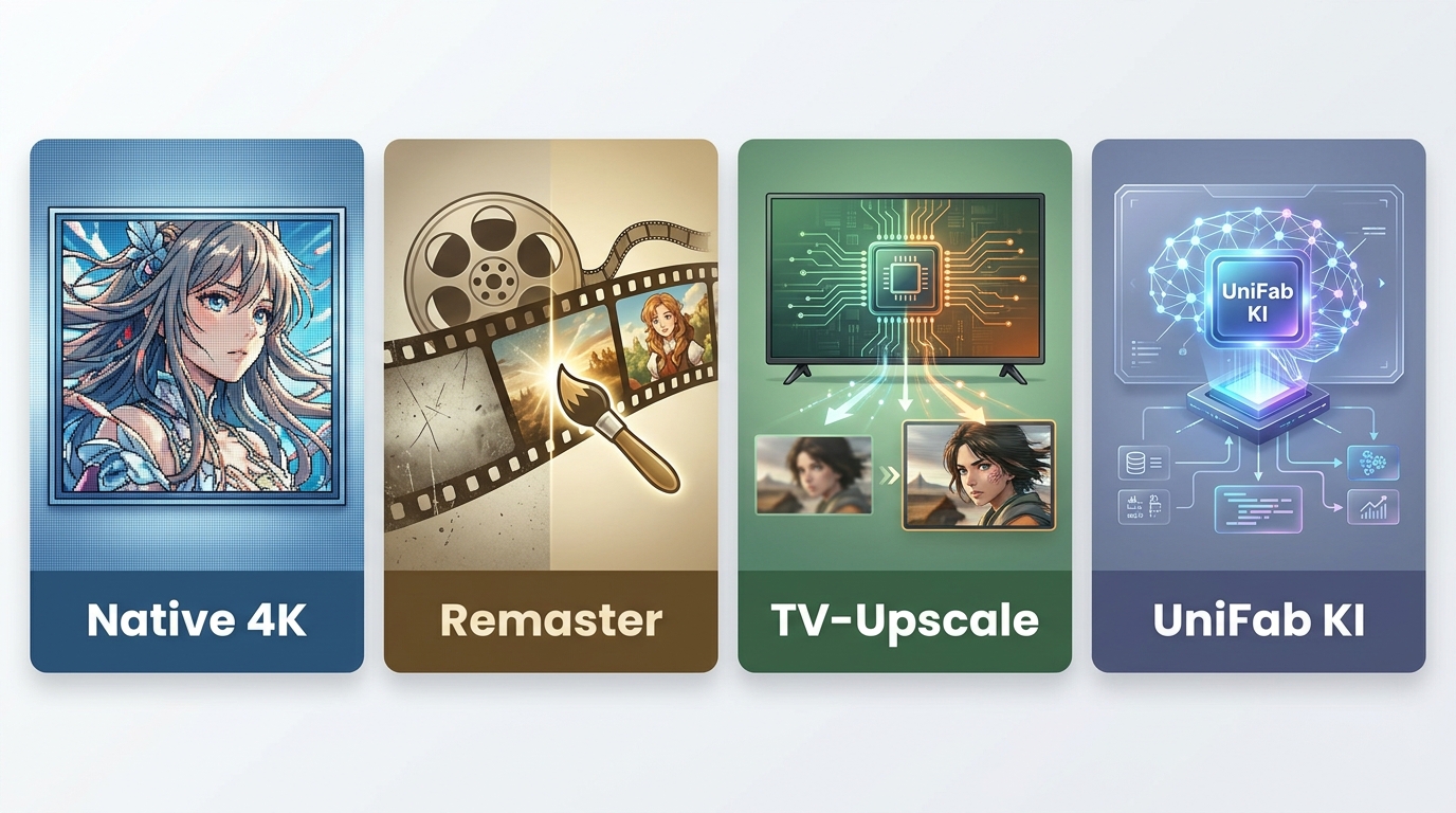 Vier Bedeutungen von Anime in 4K: nativ, Remaster, Plattform-Upscale und UniFab-KI-Upscaling