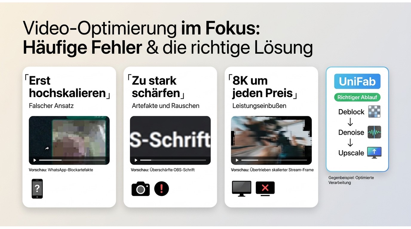 Typische Fehler: falsche Reihenfolge, Überschärfung und unrealistische 8K-Ziele