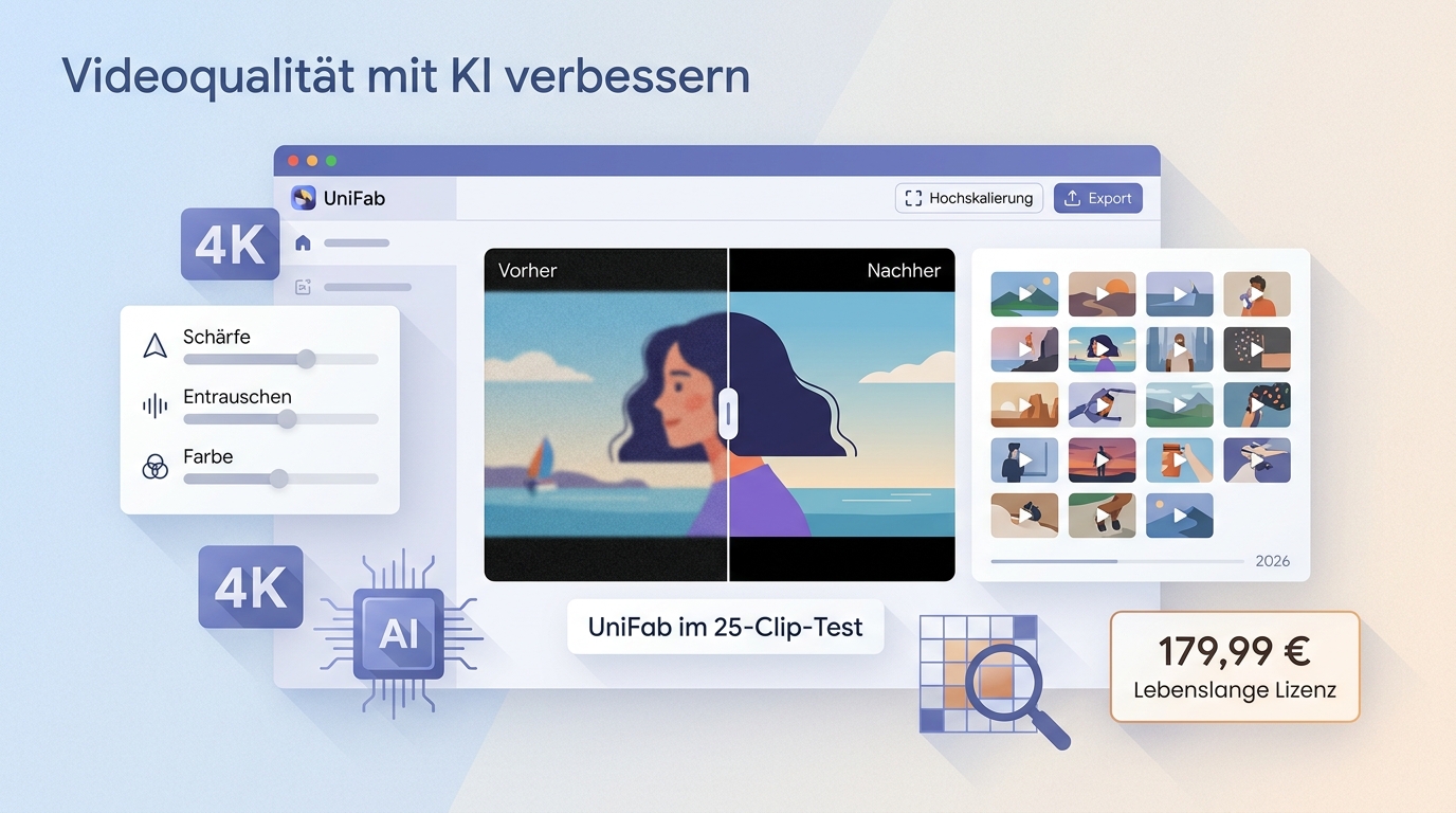 Videoqualität mit KI verbessern: UniFab im 25-Clip-Test 2026