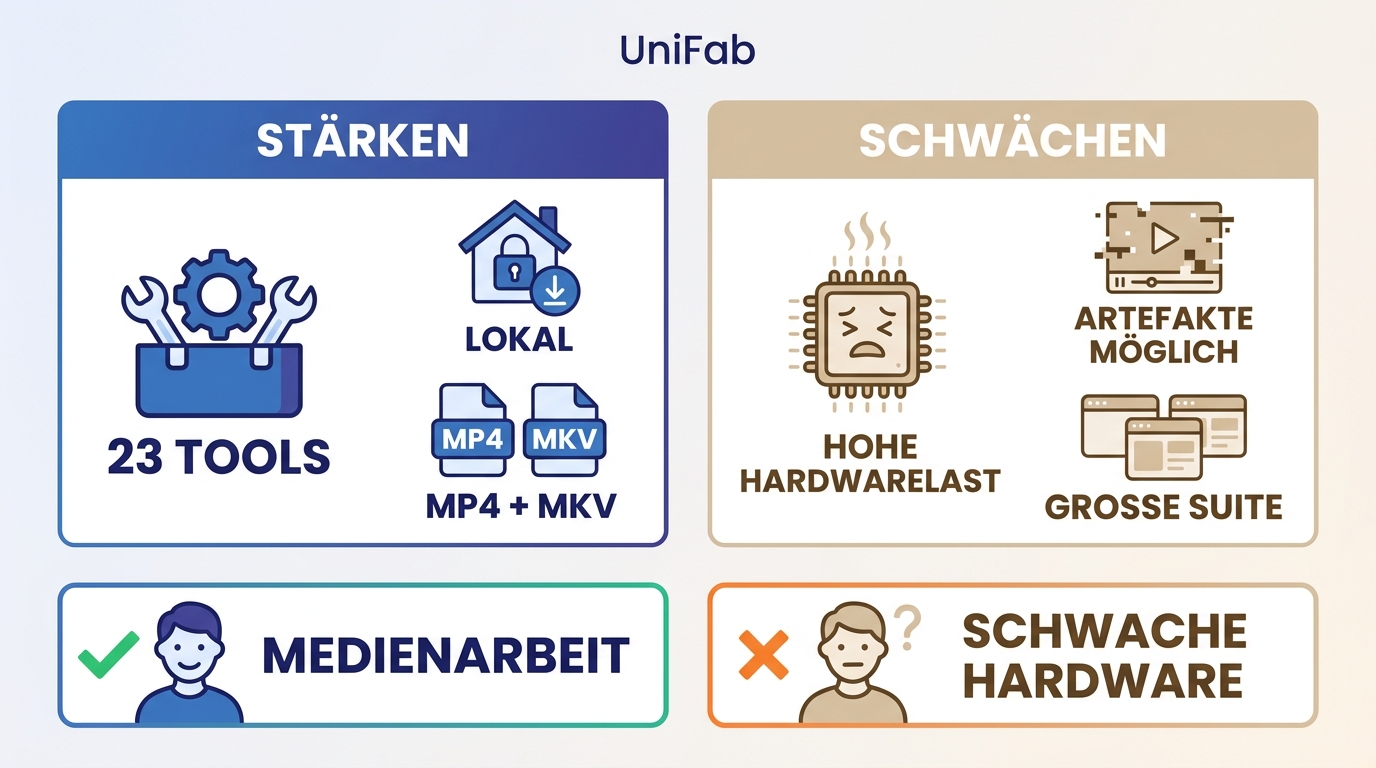 Stärken, Schwächen und geeignete Zielgruppen der UniFab-Suite im Überblick