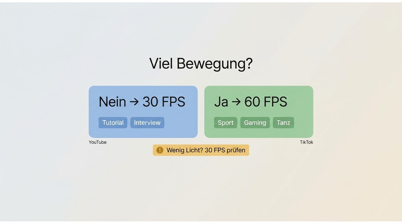 Entscheidungshilfe für 30 oder 60 FPS bei YouTube, TikTok, Sport und Gaming.