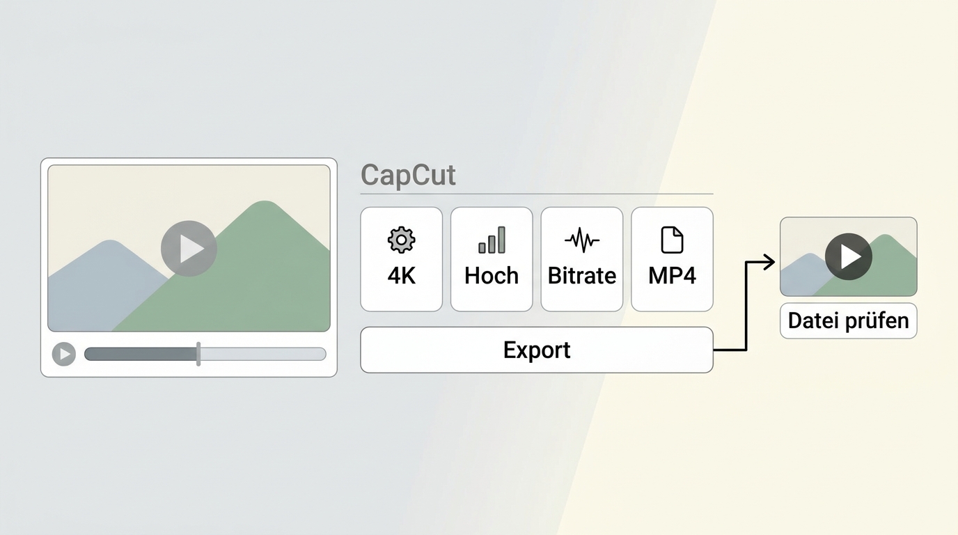 CapCut-Export mit 4K, Bitrate und MP4 sowie Kontrolle der fertigen Datei