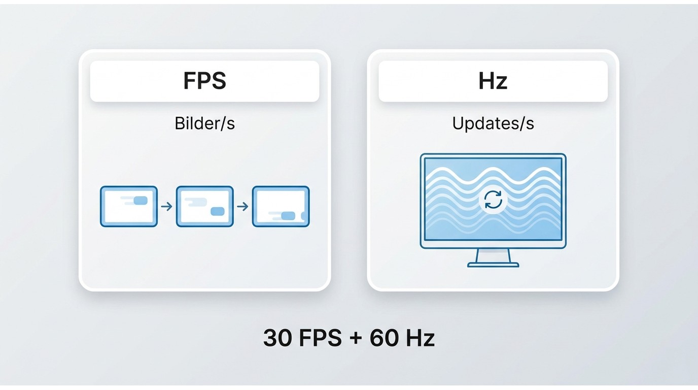 FPS zeigt Videobilder pro Sekunde, Hz die Aktualisierung des Displays.