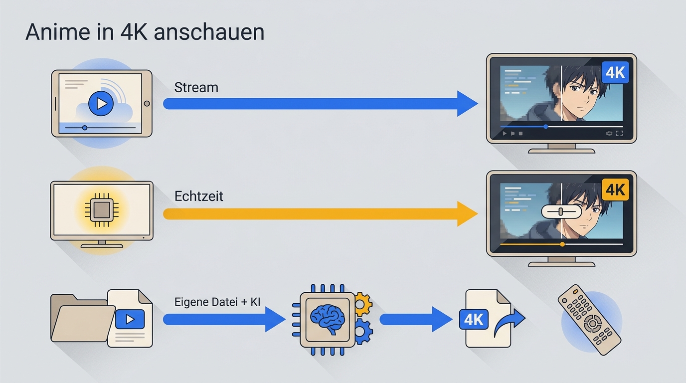Anime in 4K anschauen 2026: Stream, Echtzeit oder KI-Upscale