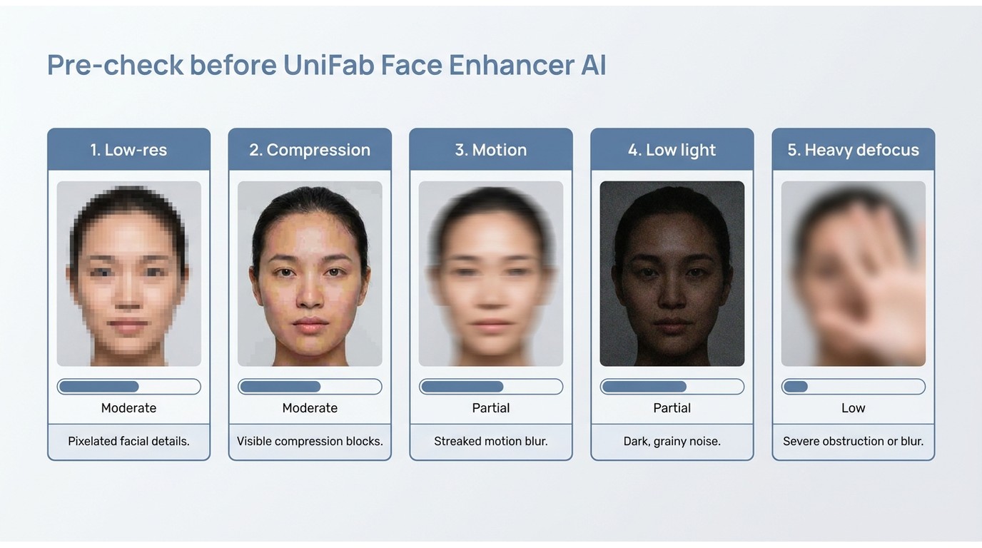 Blur types ranked by likely face recovery before using UniFab