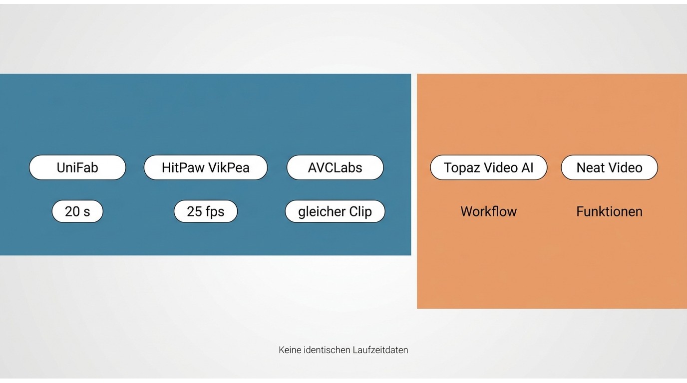 Testumfang: Drei Denoiser im Direktvergleich, Topaz und Neat Video im Workflowvergleich