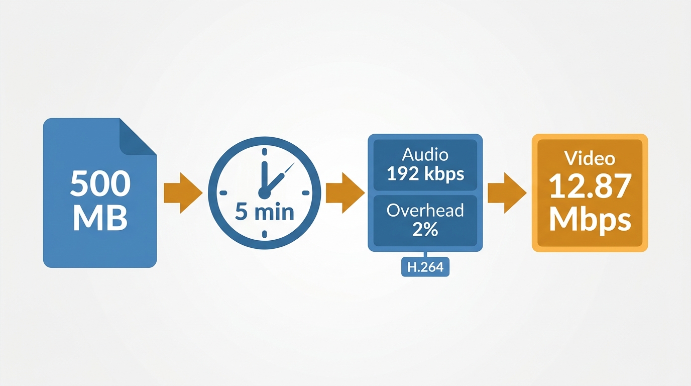 How 500 MB, five minutes, audio, and overhead produce a 12.87 Mbps video budget