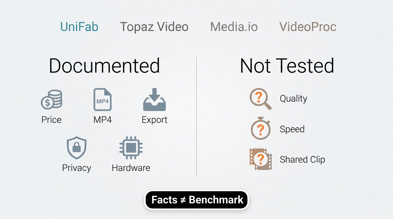 Review framework separating documented product facts from untested speed and quality claims