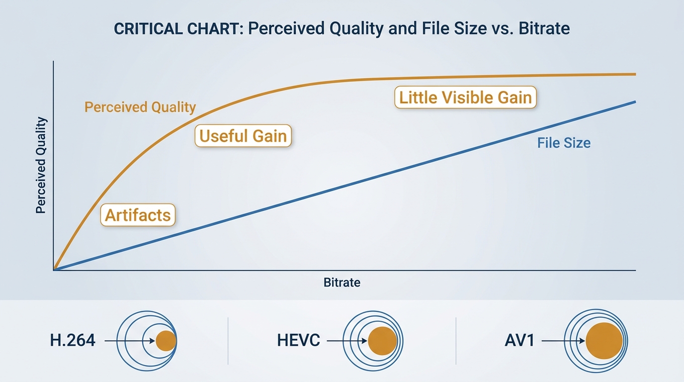 Why higher bitrate eventually adds file size without a clear visible quality gain