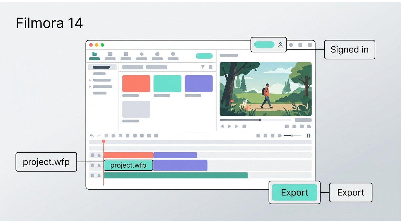 Filmora 14 exporting an original WFP project after license verification