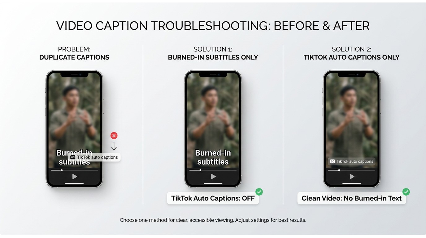 How to fix duplicate TikTok captions caused by native captions over burned-in subtitles