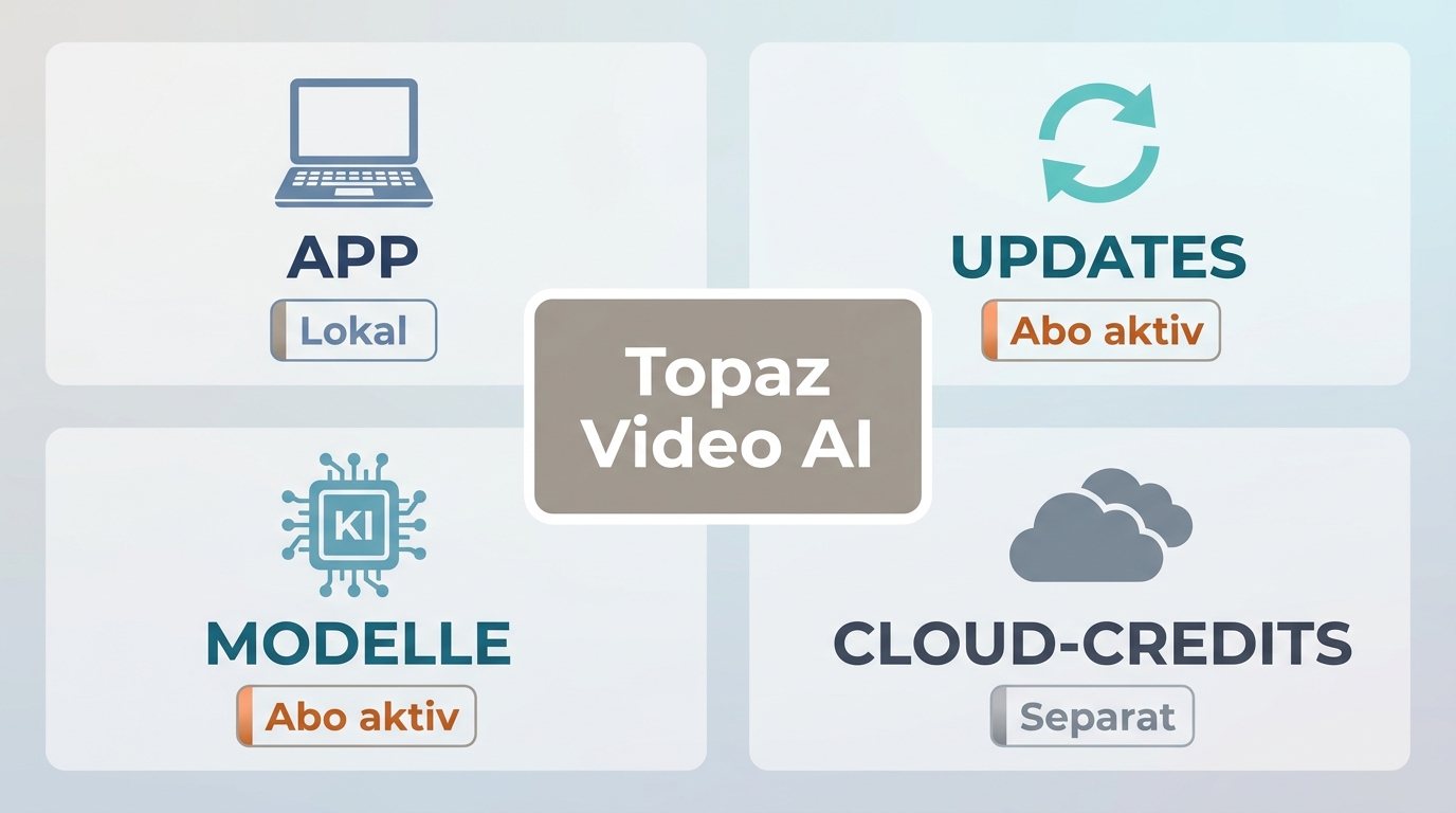 Topaz Video AI Abo mit App-Nutzung, Updates, neuen Modellen und Cloud-Credits