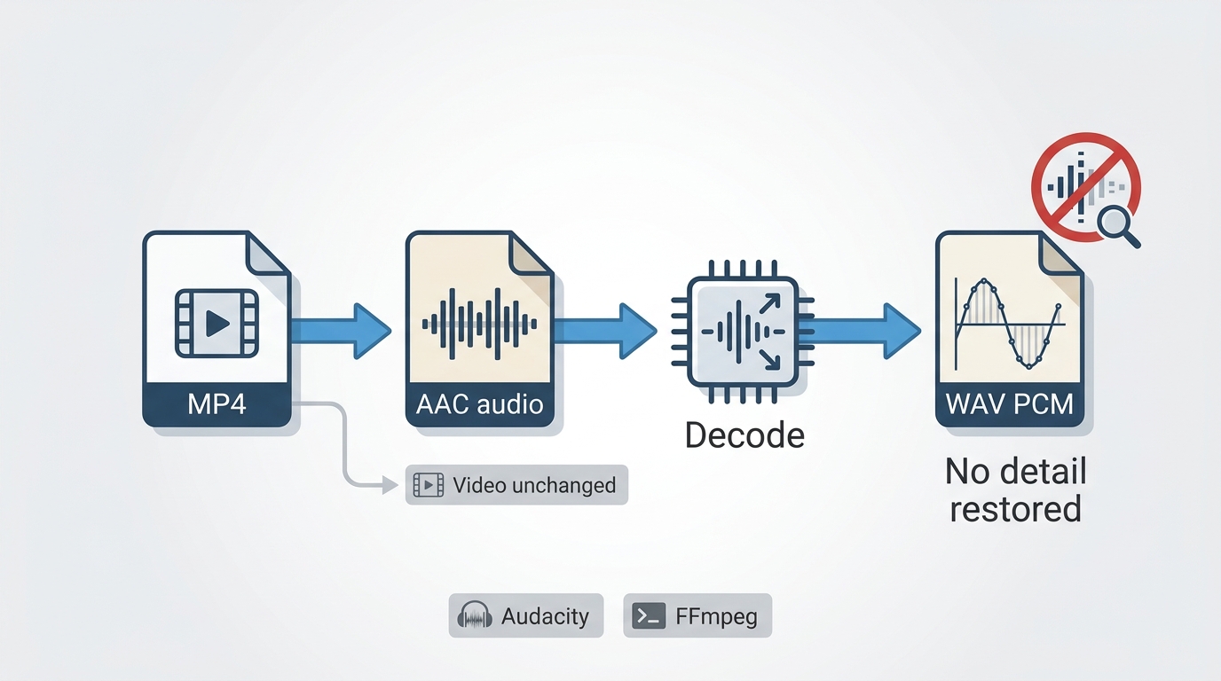 MP4 AAC audio decoded into WAV PCM without recovering lost source detail