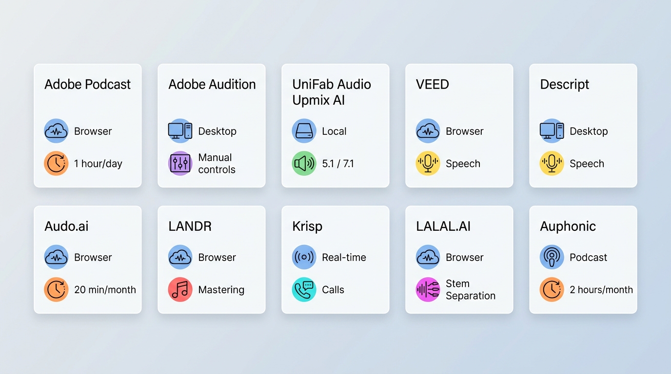 Comparison of Adobe alternatives by workflow, mode, allowance, controls, and output