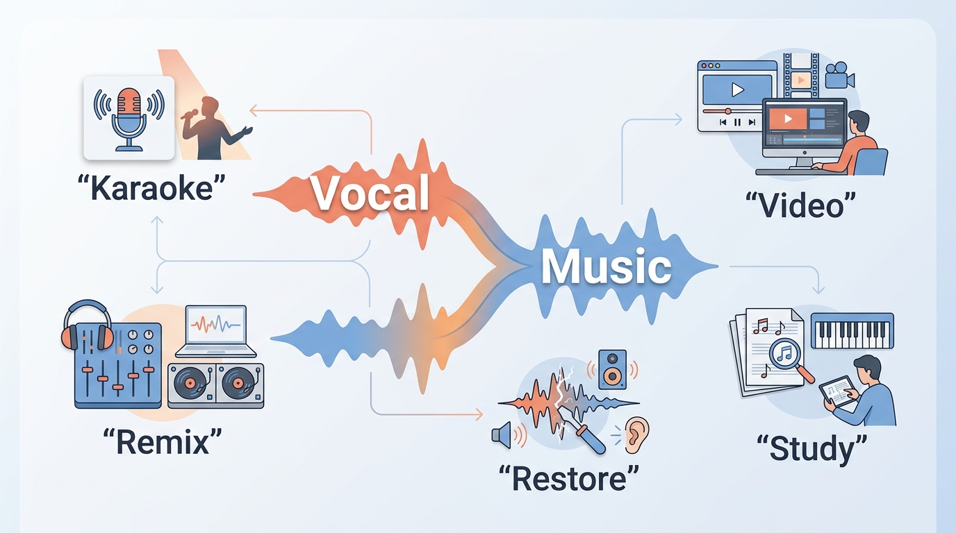 Why people remove vocals for karaoke, production, video, study, and restoration