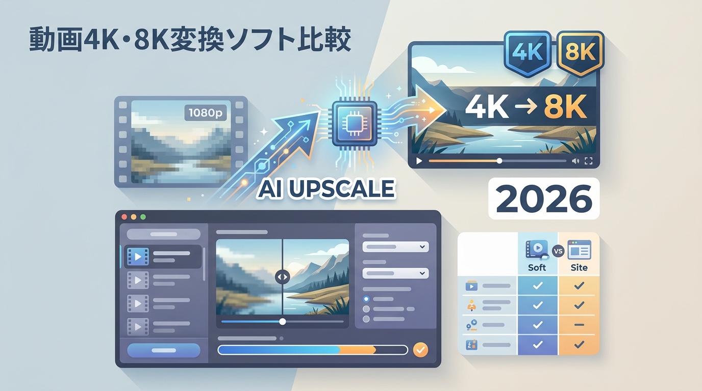 【2026年版】動画を4K・8Kに変換する無料ソフト10選｜無料サイトとの違いも比較