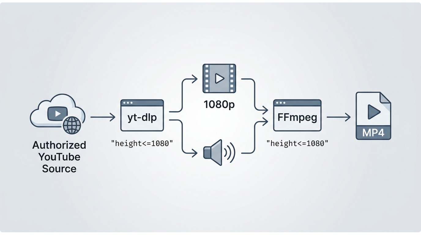 yt-dlp downloads YouTube streams and FFmpeg merges or re-encodes them as MP4