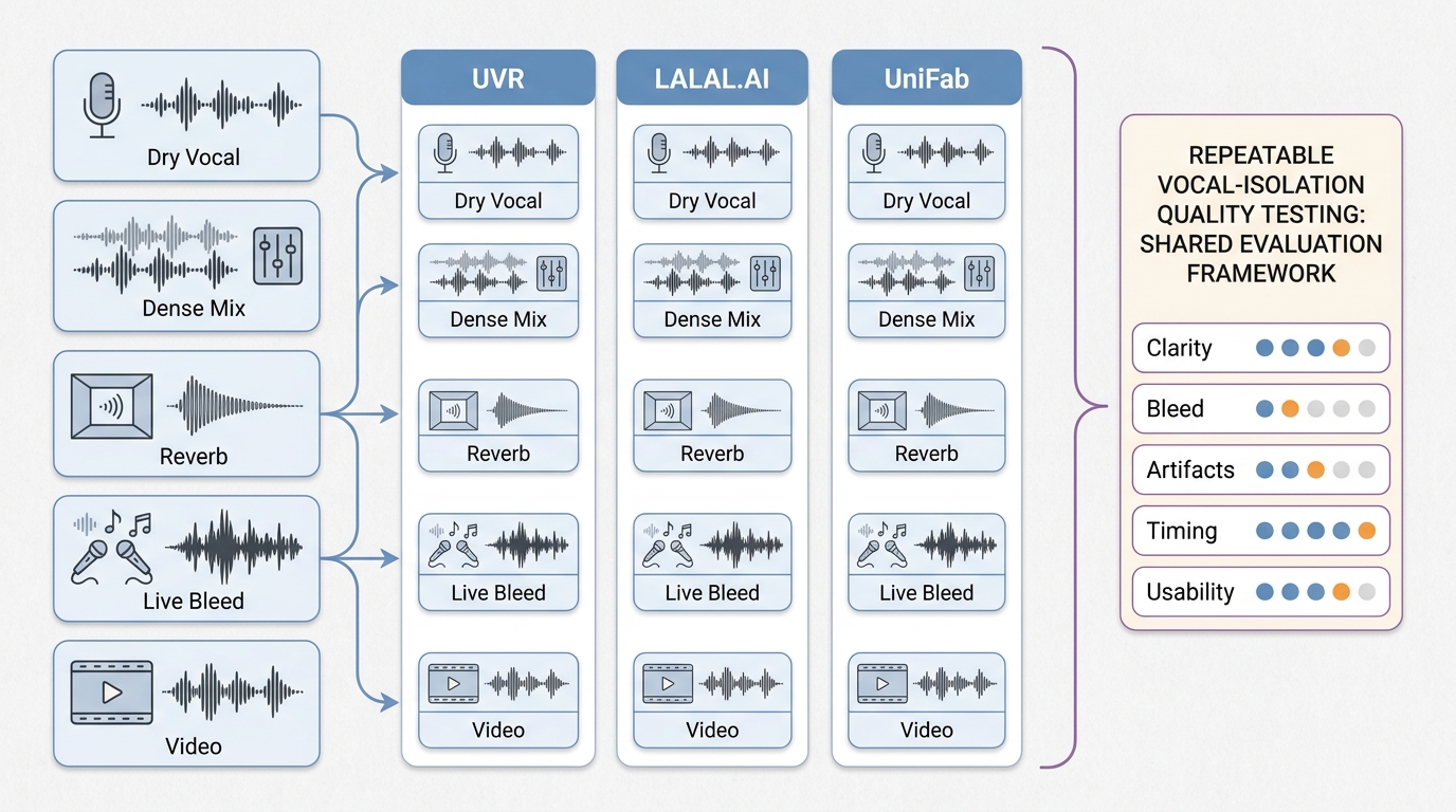Five source types and five criteria for repeatable vocal-isolation testing