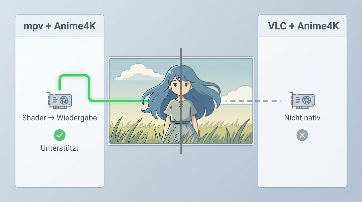 Anime4K wird dokumentiert über mpv-Shader statt als Standardfunktion von VLC genutzt