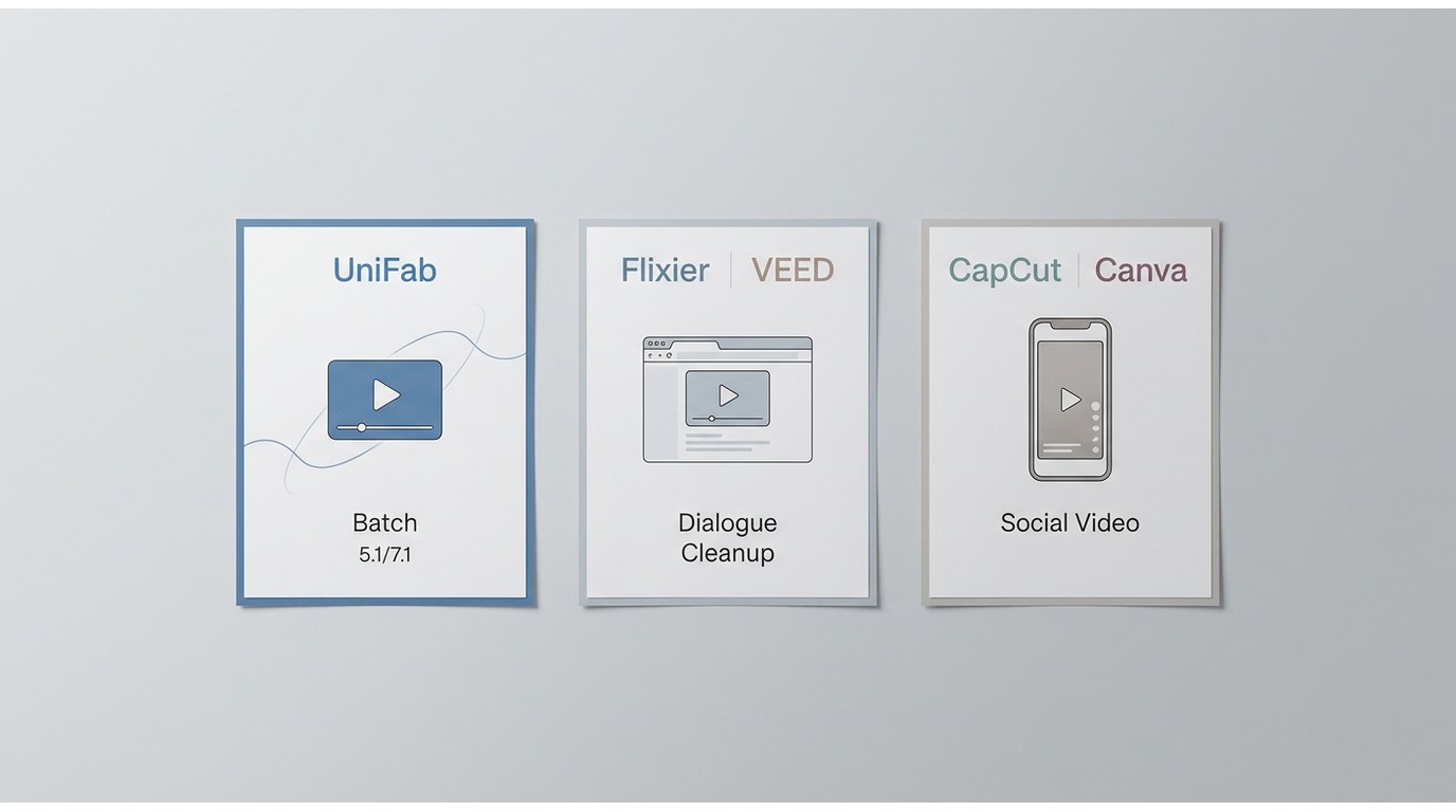 UniFab, Flixier, VEED, CapCut, and Canva matched to desktop, browser, and mobile work