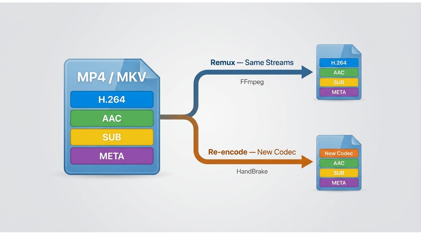 How MP4 and MKV hold codecs, and when remuxing avoids re-encoding