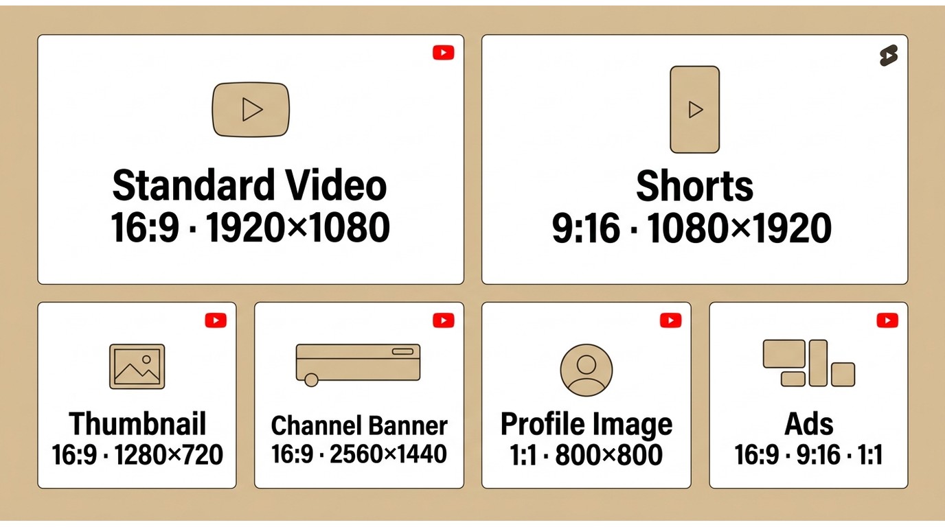 YouTube视频、Shorts、横幅、头像和广告的2026推荐尺寸速查