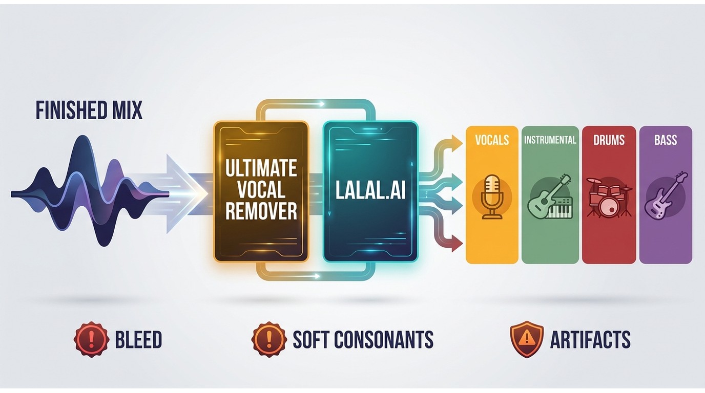 How Ultimate Vocal Remover and LALAL.AI estimate stems from a finished mix