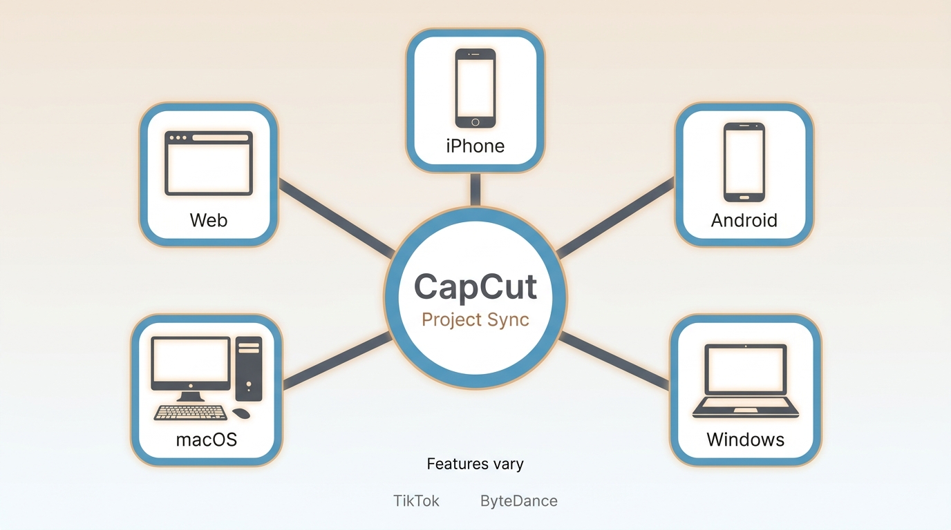 CapCut availability on iPhone, Android, Windows, macOS, and web with supported project sync