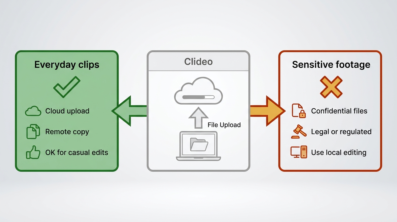 How Clideo cloud upload suits everyday clips but not confidential or regulated footage.