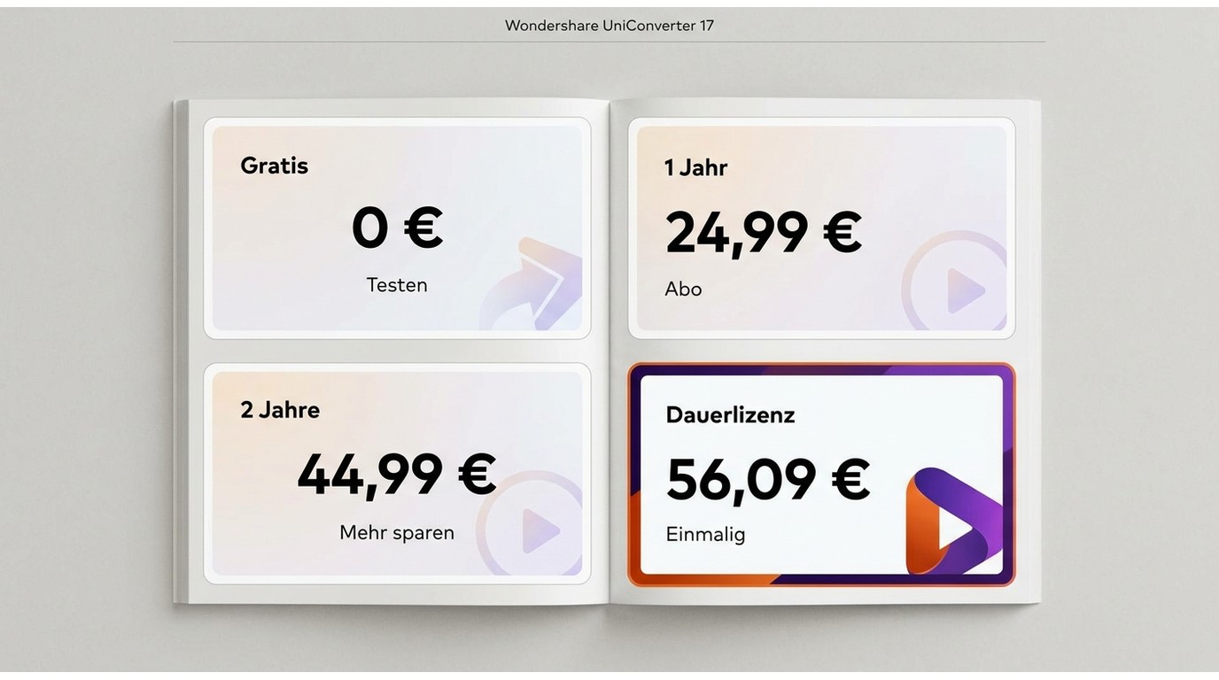 Preisvergleich für Wondershare UniConverter 17 mit Testversion, Abo und Dauerlizenz