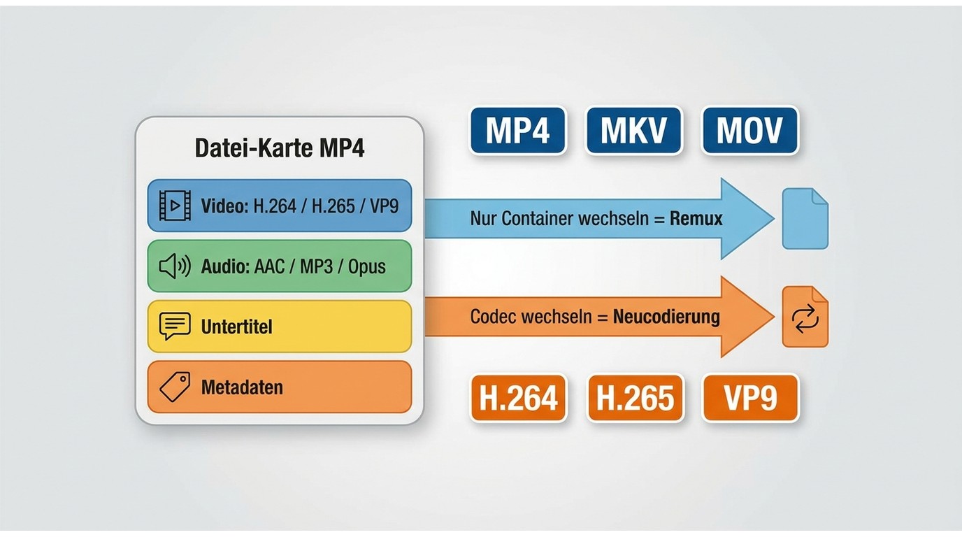 Unterschied zwischen Container MP4 und Codecs wie H.264, H.265 und VP9