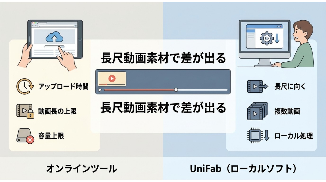 長尺動画ではブラウザ型よりPC処理が扱いやすい理由の比較