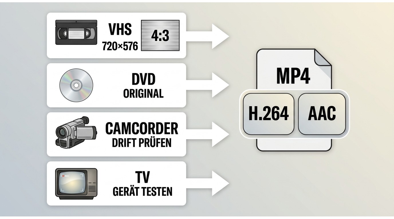 Startprofile für VHS-, DVD-, Camcorder- und TV-Aufnahmen beim Export zu MP4.