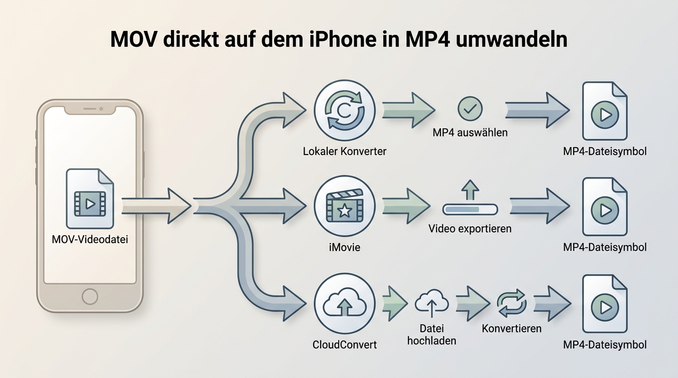 iPhone-Wege zur MOV-zu-MP4-Umwandlung mit Konverter-App, iMovie und CloudConvert