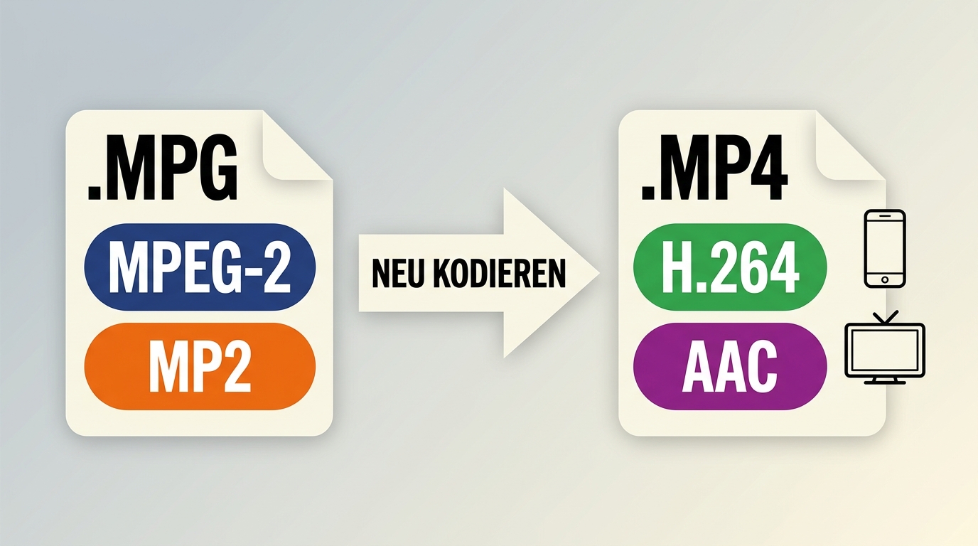 MPG mit MPEG-2 wird für Smartphone und Fernseher zu MP4 mit H.264 und AAC.