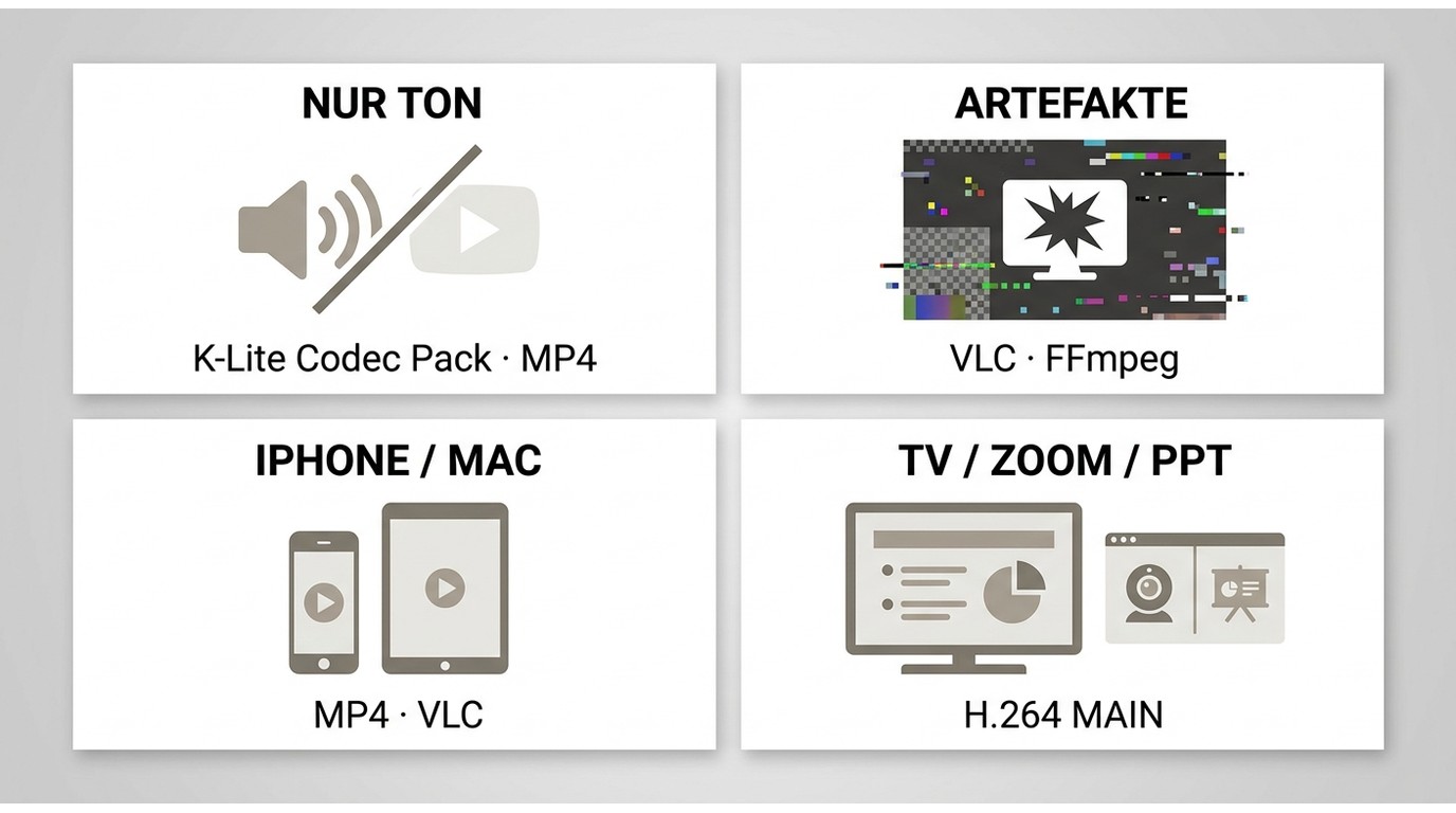Fehlerhilfe für AVI und MP4 mit Codec-, Geräte-, Ruckel- und Audio-Sync-Problemen.