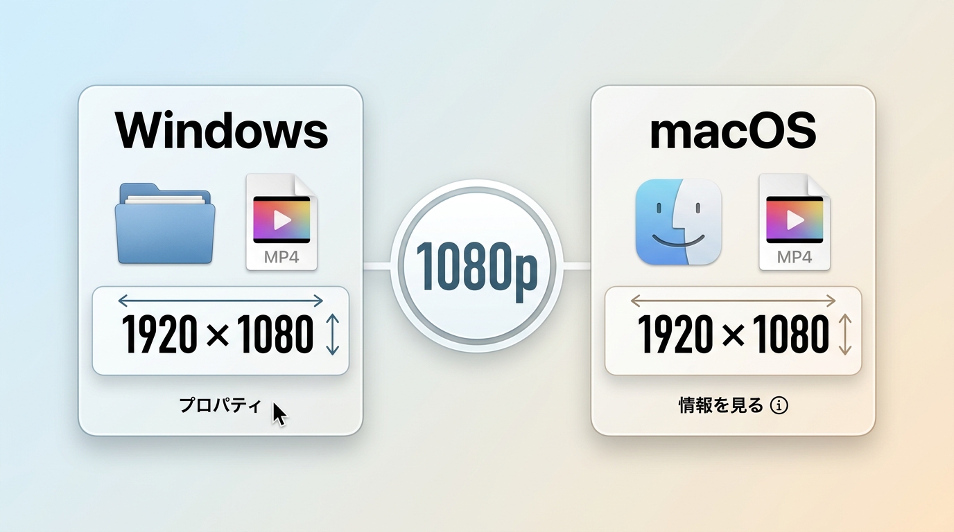 WindowsとmacOSでMP4の1920×1080解像度を確認する画面