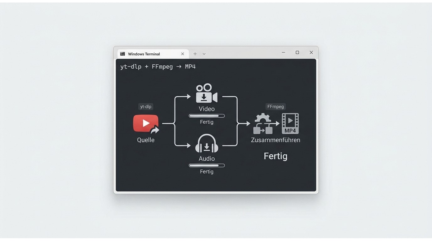 yt-dlp und FFmpeg laden YouTube-Video und Ton herunter und erzeugen eine MP4.
