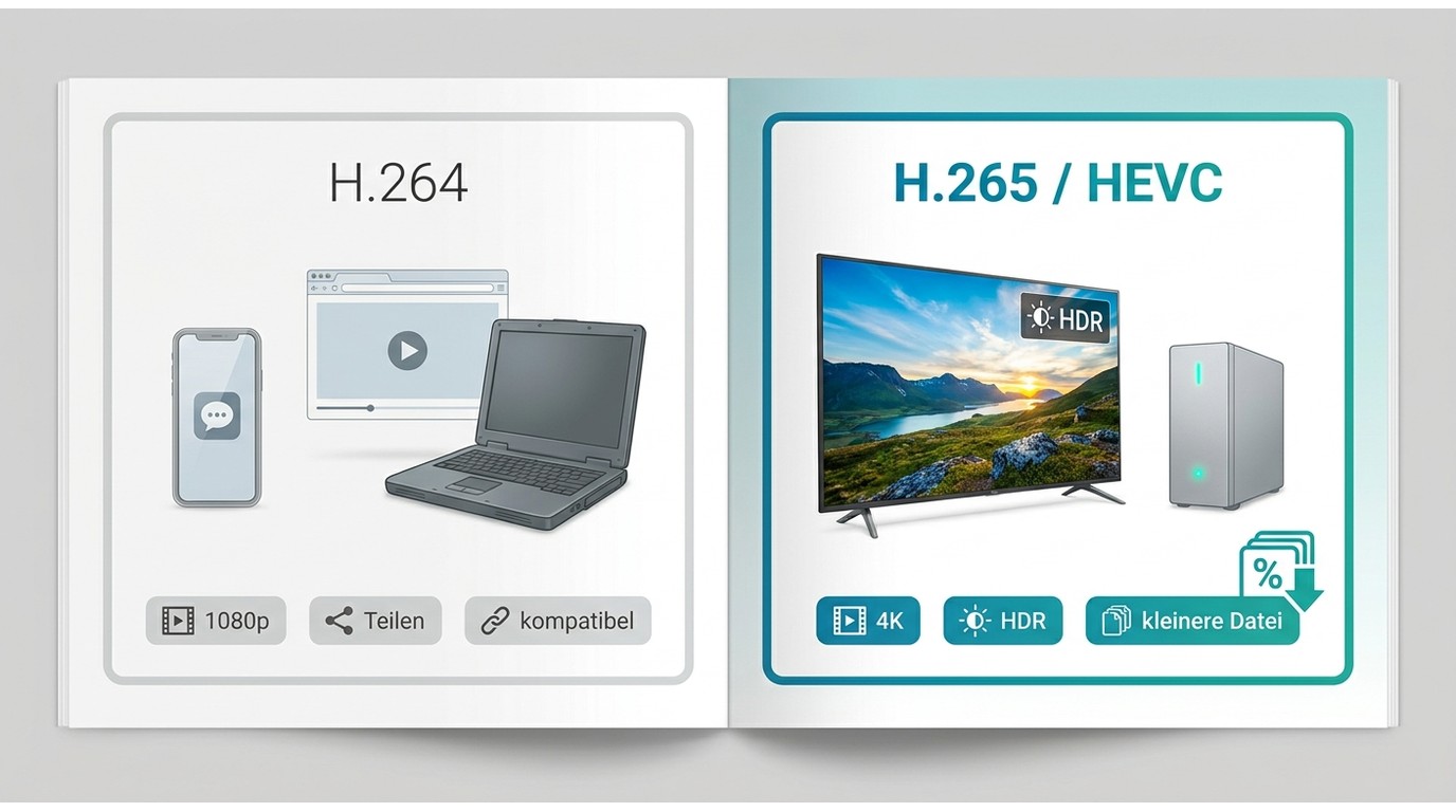 Entscheidung zwischen H.264 für Teilen und H.265 für 4K, HDR und Archivierung