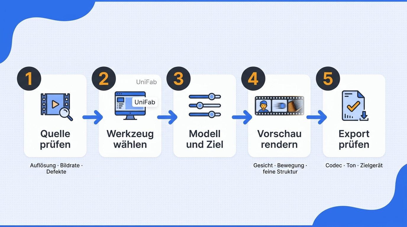Video upscaling five step timeline