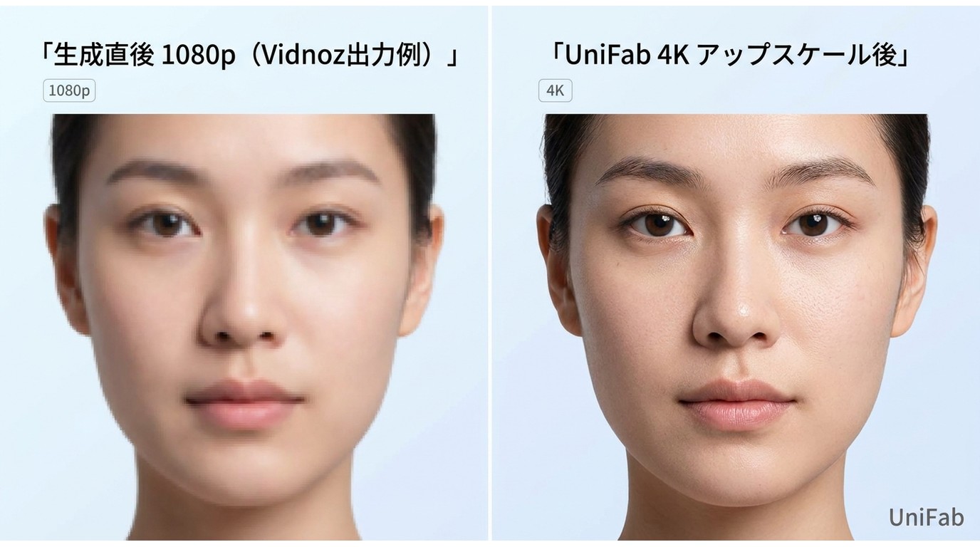 UniFabで1080pから4Kにアップスケールした動画の画質比較