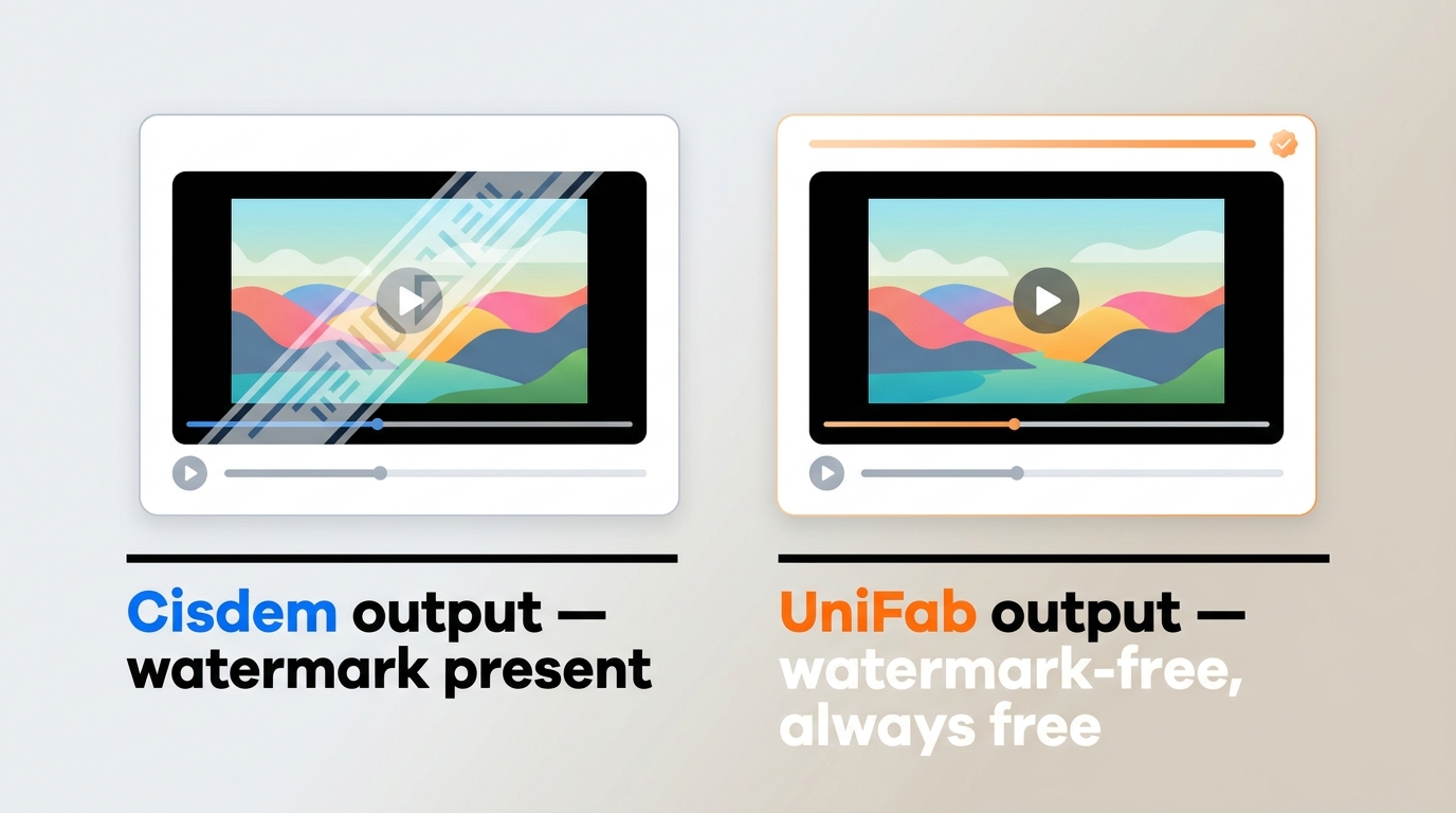 Cisdem VideoPaw trial output with watermark vs licensed output without watermark