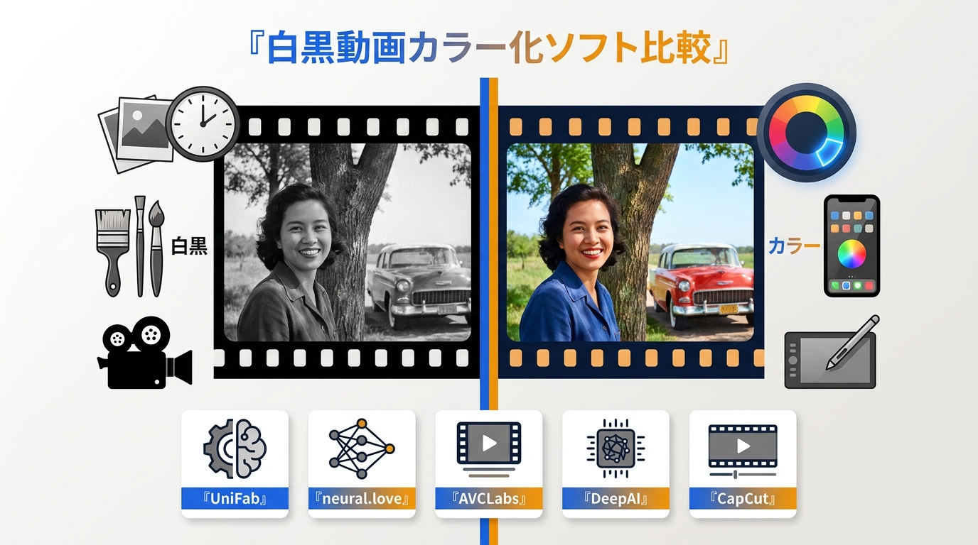 【2026最新】白黒動画カラー化ソフト・サイト7選を比較｜スマホでもOK